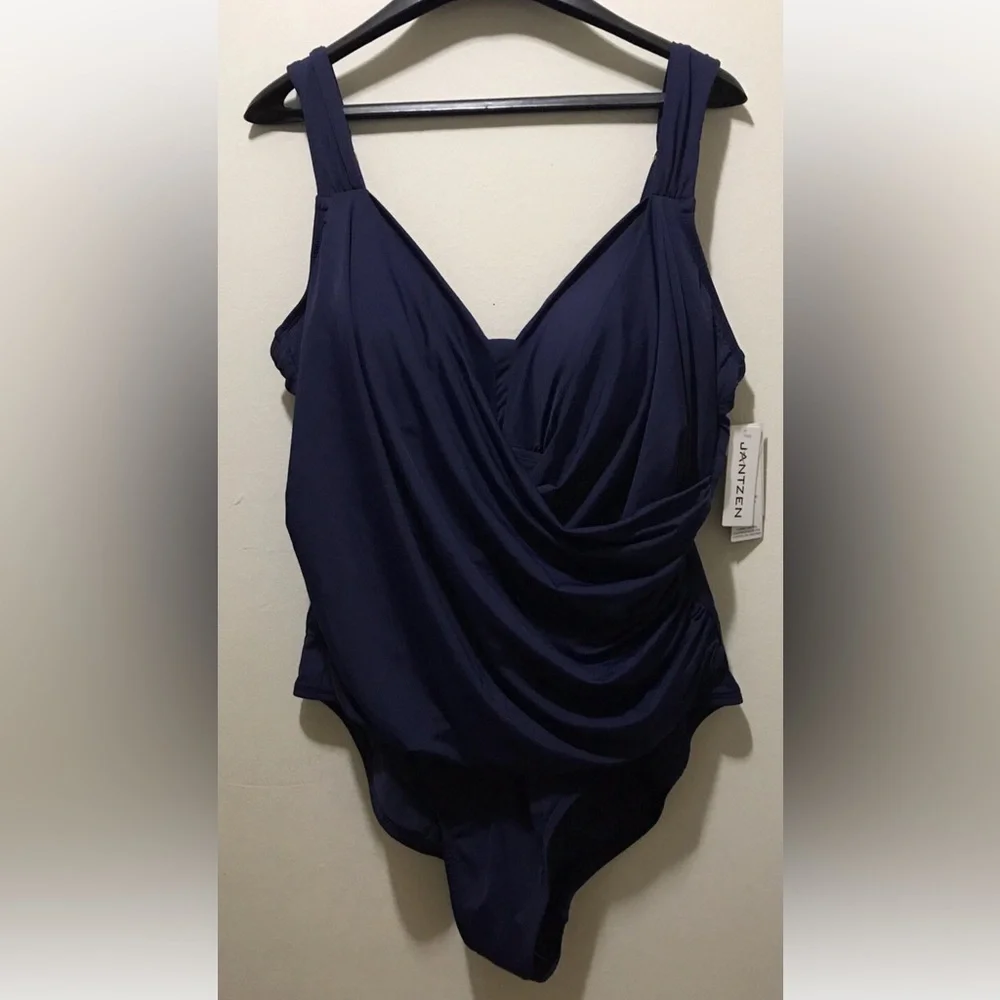 NWT Jantzen Print or Solid Surplice Maillot One- Piece Swimsuit - Mare Blue 22W